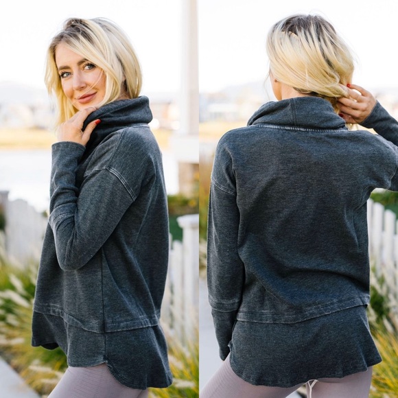 Mono B Tops - Mono B Thumbs Up Cowl Neck Pullover